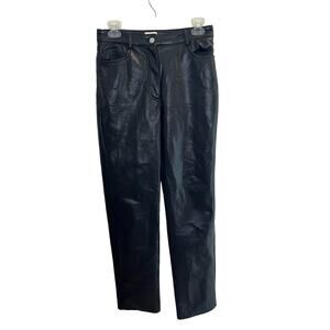 Women Wilfred Black Vegan Leather Straight Leg Melina Pants Size 6 Old‎ Money
